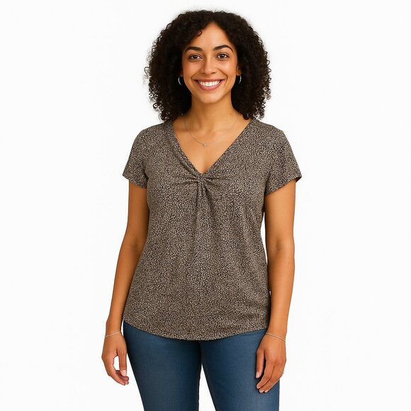 Croft & Barrow Medium Brown & White Pullover Top - Picture 1 of 6